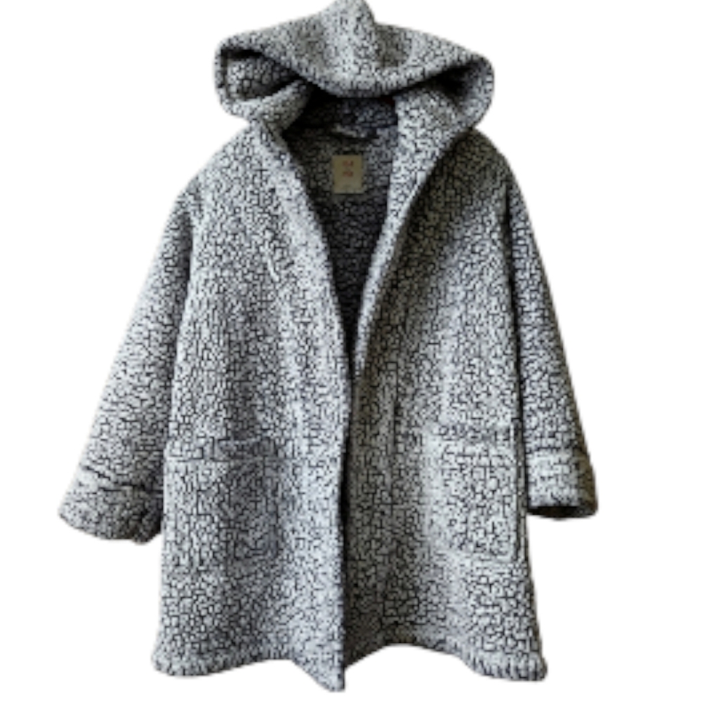 JASMINE & GINGER Sherpa hood jacket teddy S gray black EUC fleece coat robe